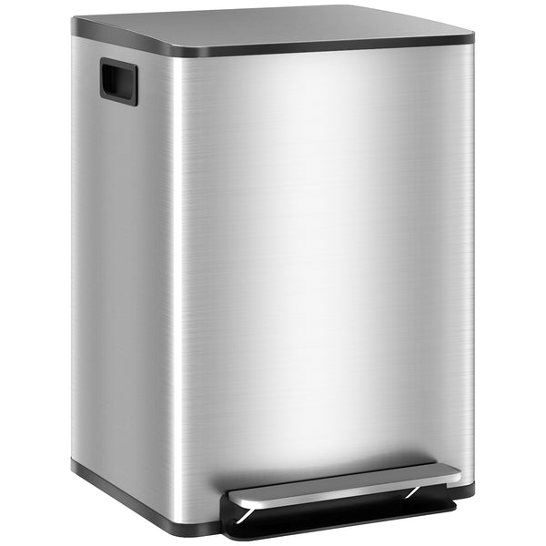 Mülleimer mit 2 Fächern Soft-Close fingerabdrucksicher 40L Edelstahl silber
