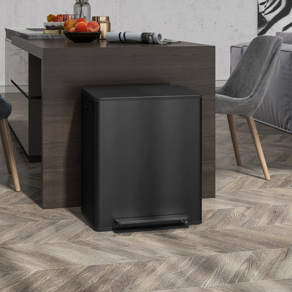 Mülleimer mit 2 Fächern Soft-Close 50L Edelstahl schwarz