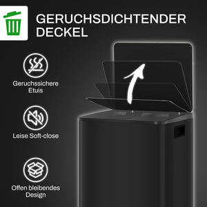 Mülleimer mit 2 Fächern Soft-Close 50L Edelstahl schwarz