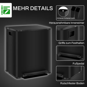 Mülleimer mit 2 Fächern Soft-Close 50L Edelstahl schwarz
