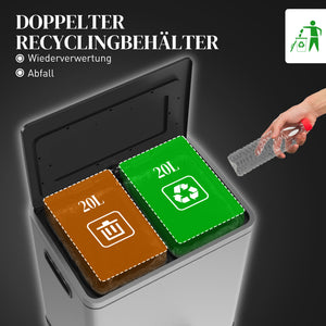 Mülleimer mit Fusspedal 2 Fächer Deckel 2x20L Edelstahl