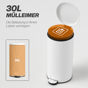 Mülleimer Treteimer mit Pedal und Deckel 30L cremeweiss
