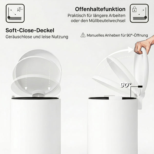 Mülleimer Treteimer mit Pedal und Deckel 30L cremeweiss