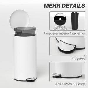 Mülleimer Treteimer mit Pedal und Deckel 30L cremeweiss