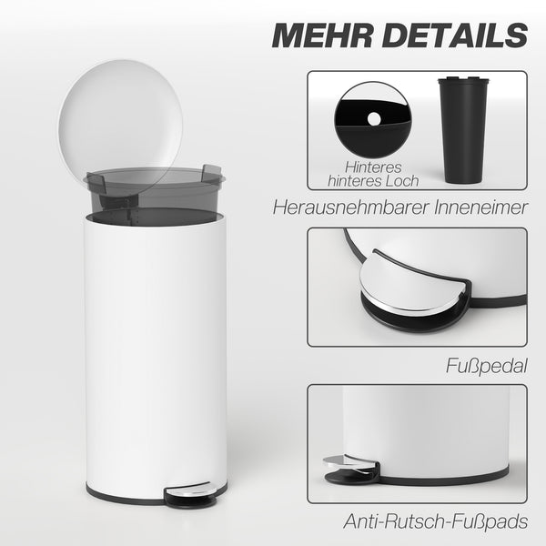 Mülleimer Treteimer mit Pedal und Deckel 30L cremeweiss