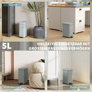 Mülleimer mit Fusspedal und Inneneimer 5L Metall grau