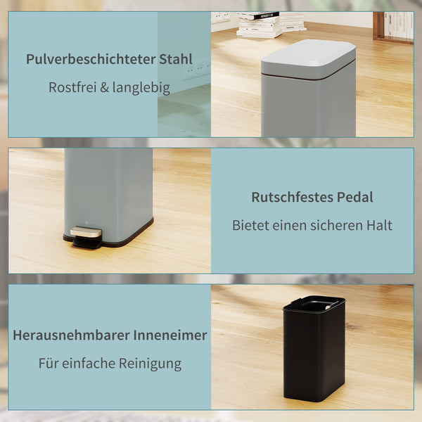 Mülleimer mit Fusspedal und Inneneimer 5L Metall grau