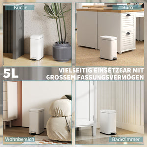 Mülleimer mit Fusspedal und Inneneimer 5L Metall weiss