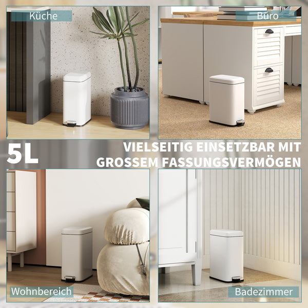 Mülleimer mit Fusspedal und Inneneimer 5L Metall weiss
