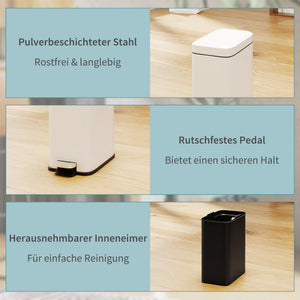 Mülleimer mit Fusspedal und Inneneimer 5L Metall weiss