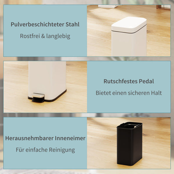 Mülleimer mit Fusspedal und Inneneimer 5L Metall weiss