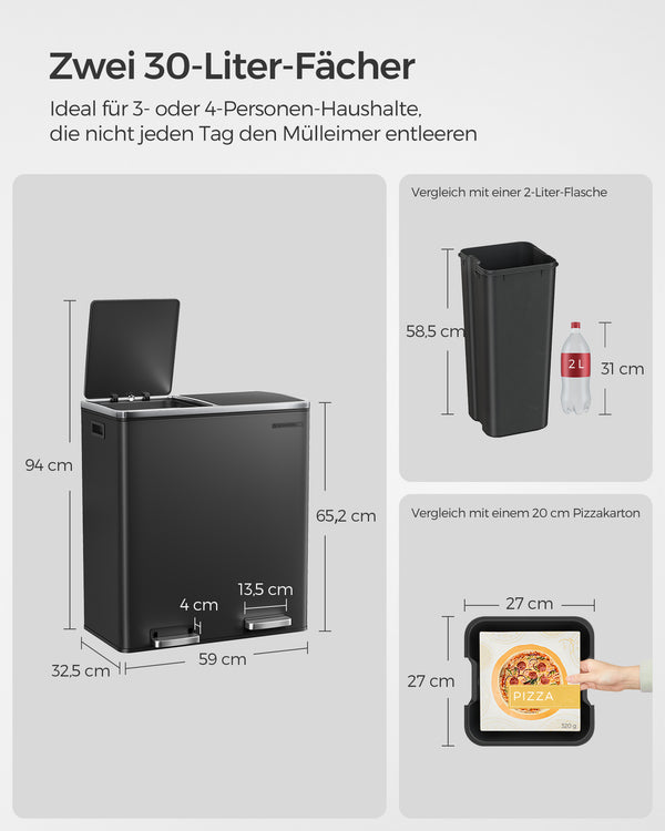 Poubelle à 2 compartiments, 2 x 30 litres