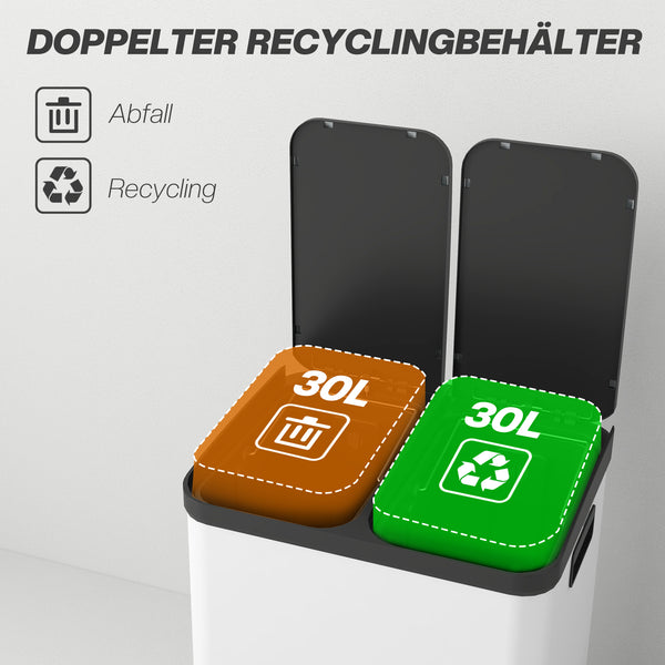 Mülleimer Doppelfach mit Pedal und Inneneimern 60L grau