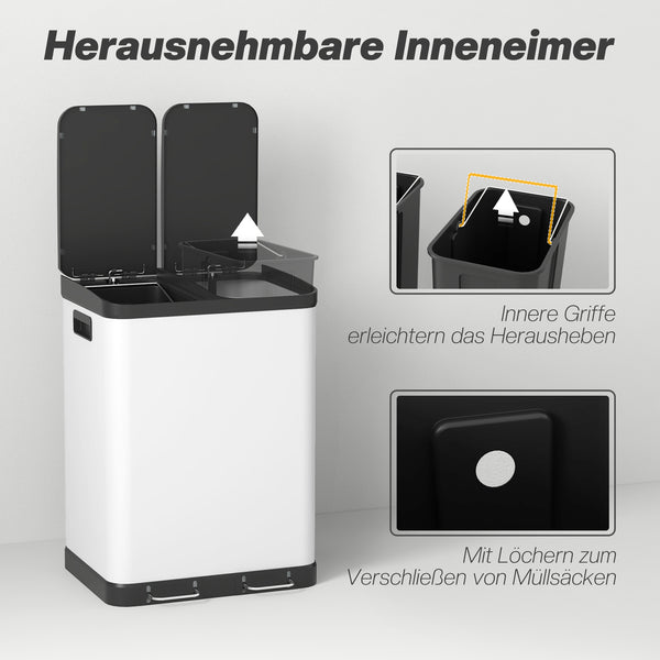 Mülleimer Doppelfach mit Pedal und Inneneimern 60L grau