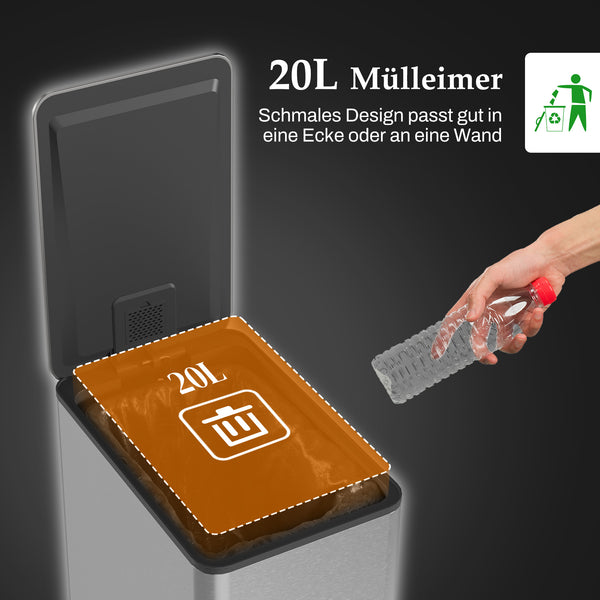 Mülleimer mit Soft-Close und Geruchsfilter fingerabdrucksicher 20L Edelstahl