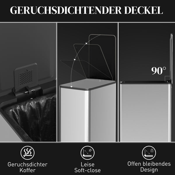 Mülleimer mit Soft-Close und Geruchsfilter fingerabdrucksicher 20L Edelstahl