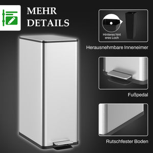 Mülleimer mit Soft-Close und Geruchsfilter fingerabdrucksicher 20L Edelstahl