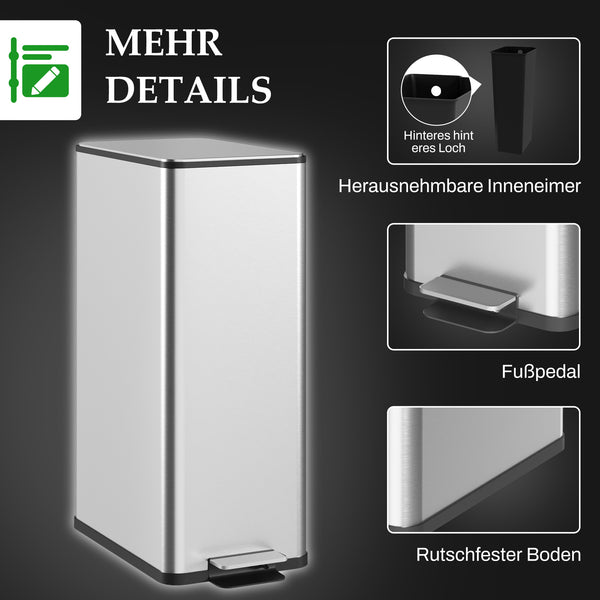 Mülleimer mit Soft-Close und Geruchsfilter fingerabdrucksicher 20L Edelstahl
