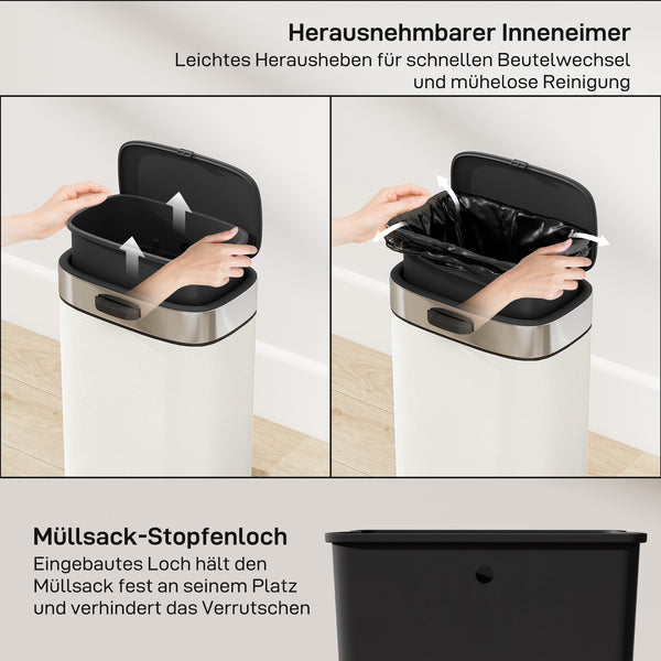 Mülleimer hängend oder stehend 5L Edelstahl cremeweiss
