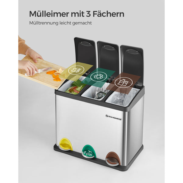 Mülleimer mit 3 Fächer und 3 Pedalen