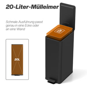 Mülleimer mit Soft-Close Deckel 20L Edelstahl schwarz