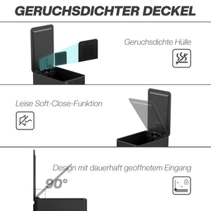 Mülleimer mit Soft-Close Deckel 20L Edelstahl schwarz