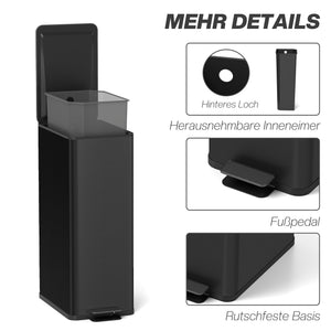Mülleimer mit Soft-Close Deckel 20L Edelstahl schwarz