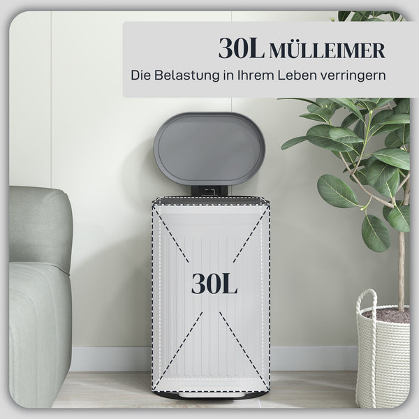 Mülleimer Treteimer mit Deckel Soft-Close 30L grau