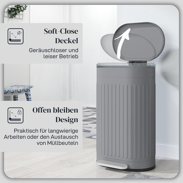 Mülleimer Treteimer mit Deckel Soft-Close 30L grau