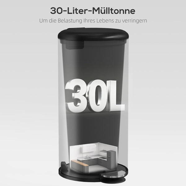 Mülleimer Treteimer mit Deckel Soft Close Inneneimer 30L schwarz