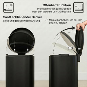 Mülleimer Treteimer mit Deckel Soft Close Inneneimer 30L schwarz