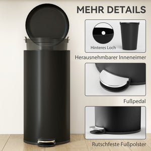 Mülleimer Treteimer mit Deckel Soft Close Inneneimer 30L schwarz