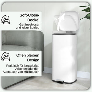 Mülleimer mit Soft-Close Fusspedal fingerabdrucksicher 30L weiss