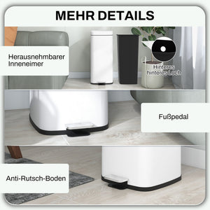 Mülleimer mit Soft-Close Fusspedal fingerabdrucksicher 30L weiss