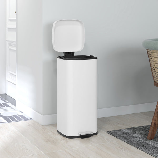 Mülleimer mit Soft-Close Fusspedal fingerabdrucksicher 30L weiss