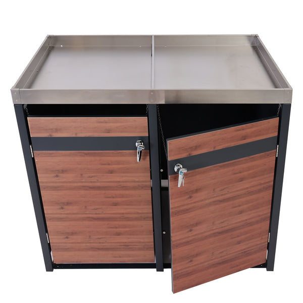 Mülltonnenbox 2er. anthrazit & dunkelbraun. mit Pflanzkasten. Metall