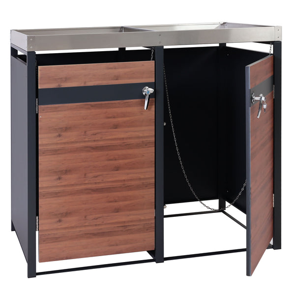 Mülltonnenbox 2er. anthrazit & dunkelbraun. mit Pflanzkasten. Metall