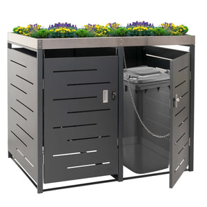 Mülltonnenbox mit Pflanzkasten aus Edelstahl & Metall. 2er Set