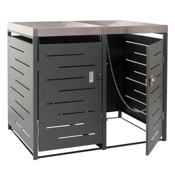 Mülltonnenbox mit Pflanzkasten aus Edelstahl & Metall. 2er Set