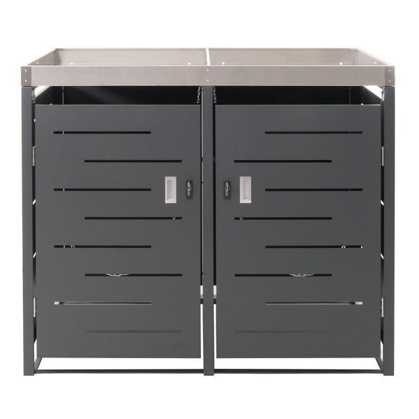 Mülltonnenbox mit Pflanzkasten aus Edelstahl & Metall. 2er Set
