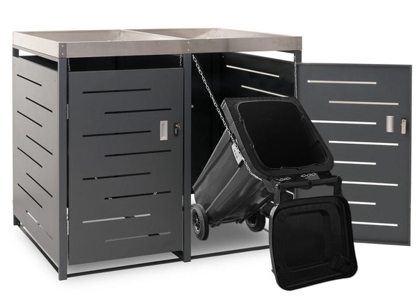 Mülltonnenbox mit Pflanzkasten aus Edelstahl & Metall. 2er Set