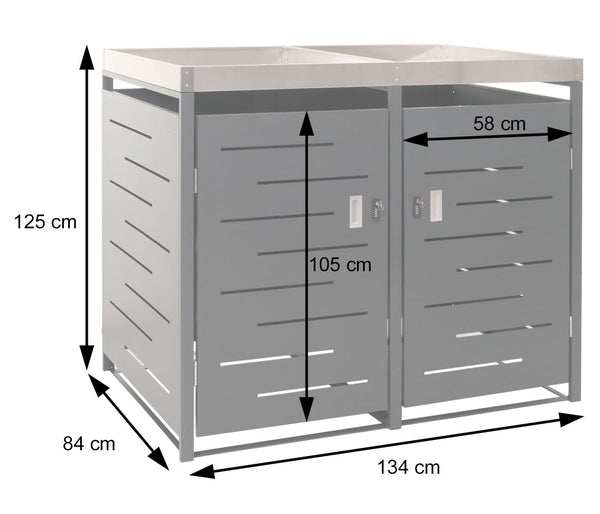 Mülltonnenbox mit Pflanzkasten aus Edelstahl & Metall. 2er Set