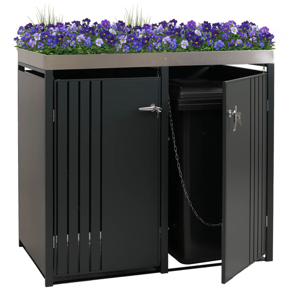 Mülltonnenbox Metall mit Pflanzkasten 2er. anthrazit. 125x132x84cm