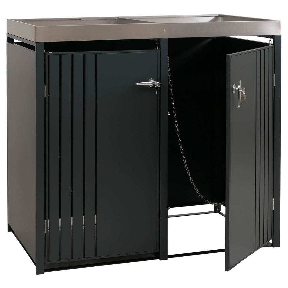 Mülltonnenbox Metall mit Pflanzkasten 2er. anthrazit. 125x132x84cm