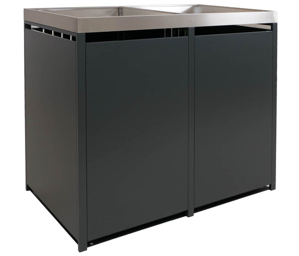 Mülltonnenbox Metall mit Pflanzkasten 2er. anthrazit. 125x132x84cm