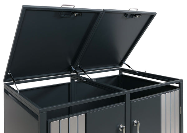 Mülltonnenbox Metall anthrazit. 2er Mülltonnenverkleidung mit Deckel. Edelstahl