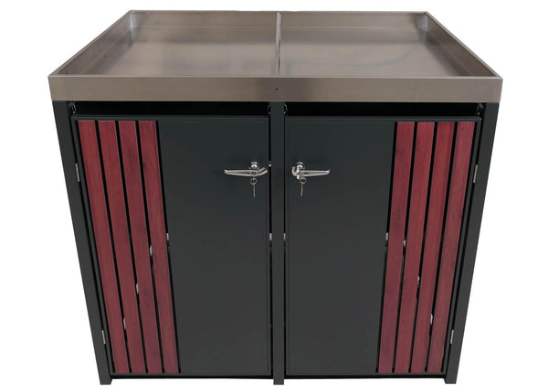 Mülltonnenbox Metall mit Pflanzkasten. anthrazit. Holzoptik. 2er