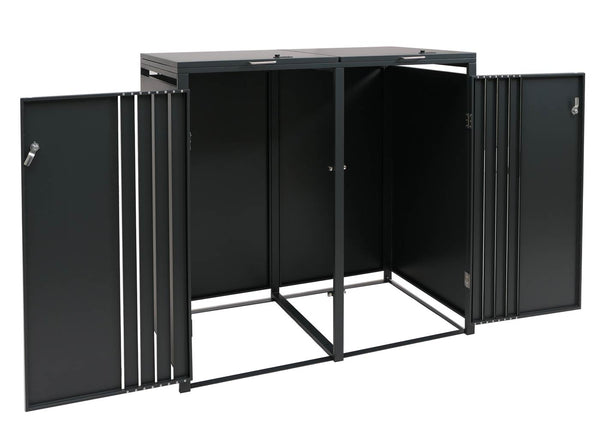 Mülltonnenbox 2er aus Metall. anthrazit. Holzoptik. abschliessbar
