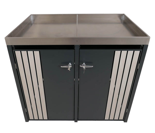 Mülltonnenbox Metall mit Pflanzkasten. anthrazit hell Holzoptik. 2er Set