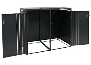 Mülltonnenbox Metall 2er. anthrazit. hell Holzoptik. mit Deckel